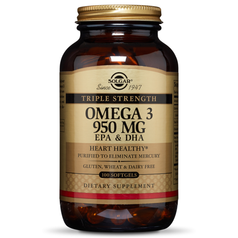 Solgar omega 3 950mg triple strength x 100 softgels - for a healthy heart, vision and brain function-null