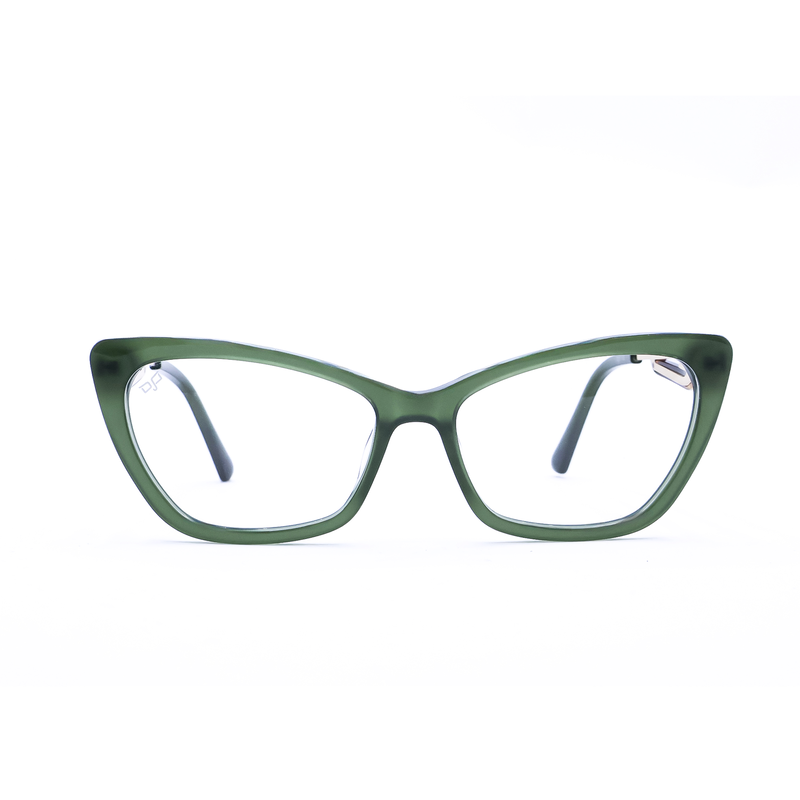 OJO personal style handmade cat eye green frame and metal temples with demo lenses, , medium-null