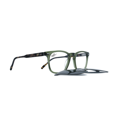OJO personal style square handmade c. Green frame and shell brown temples and d.l. With p. Clip on, , medium