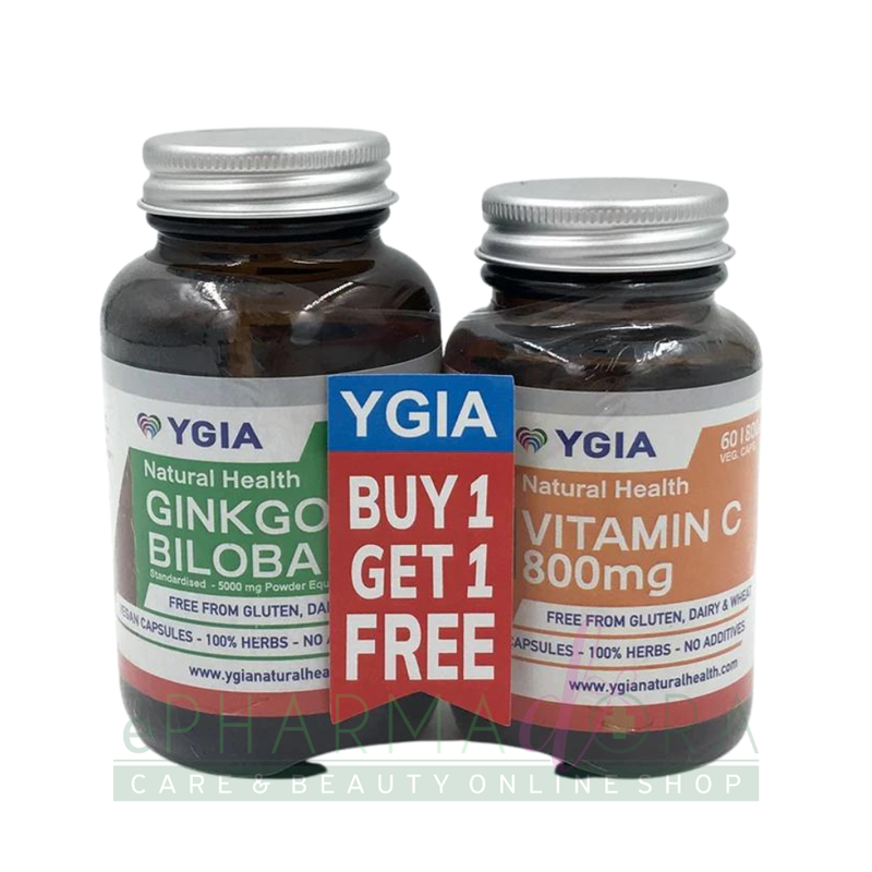 Ygia ginkgo biloba 500mg veg. Caps 60s + ygia vitamin c 800mg veg. Caps 60s free, , medium-null