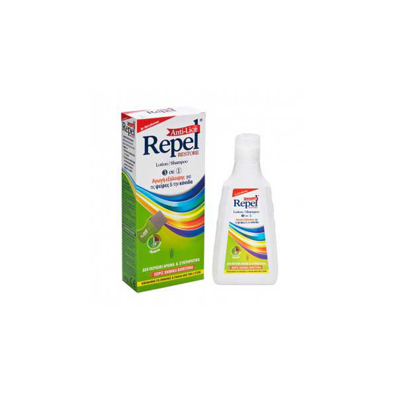 Repel anti-lice restore lotion/ shampoo 3in1 &alpha;&gamma;&omega;&gamma;ή &epsilon;&xi;ά&lambda;&epsilon;&iota;&psi;&eta;&sigmaf; &gamma;&iota;&alpha; &psi;&epsilon;ί&rho;&epsilon;&sigmaf; & &tau;&eta;&nu; &kappa;ό&nu;&iota;&delta;&alpha; 200ml, , medium-null