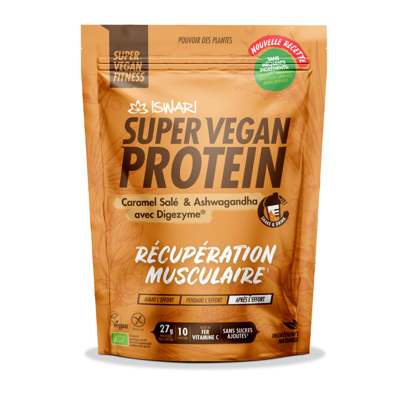 Product image: Iswari bio super vegan protein salted caramel & ashwagandha gluten free 400g, , medium-null
