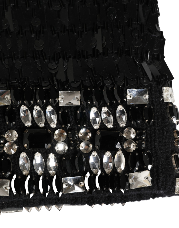 Black wool crystal embellished balaclava hat-null