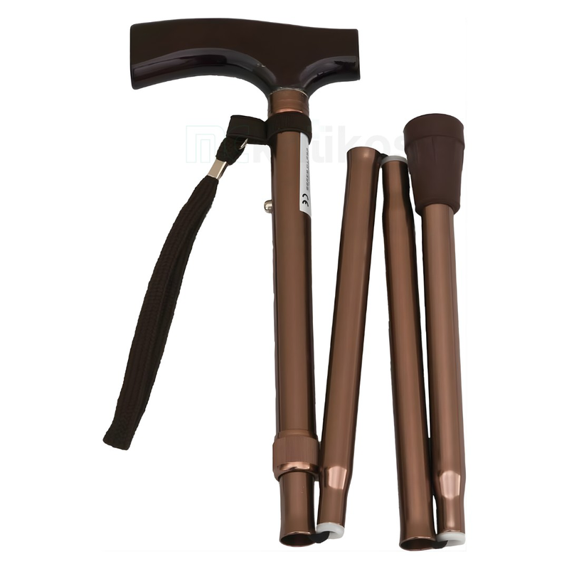 Folding aluminium walking stick, bronze, , medium-null