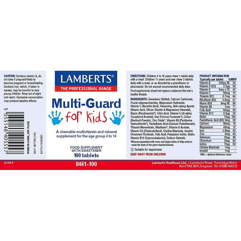 Product image: Lamberts multi-guard for kids x 30 tablets - chewable multivitamin & mineral supplement for the age group 4-14, , medium-null