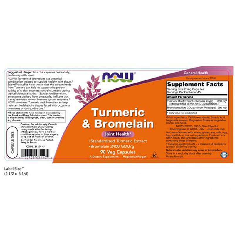 Now foods - turmeric & bromelain joint health x 90 veg capsules, , medium-null