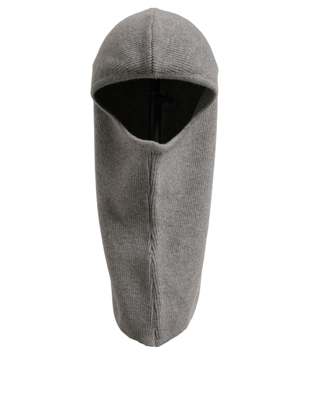 Men grey wool ribbed knit balaclava wrap one size hat-null