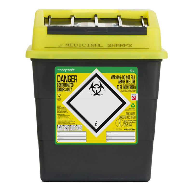 Product image: Sharpsafe® 13l wide recycled uk yellow lid, , medium-null