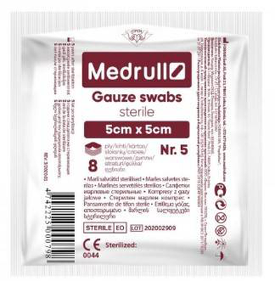 Medrull gauze sterille swabs, ., 8ply x 5x5cm, , medium
