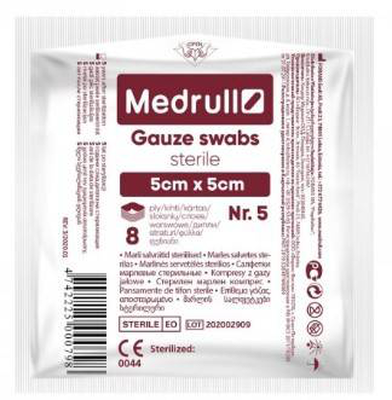 Medrull gauze sterille swabs, ., 8ply x 5x5cm, , medium-null