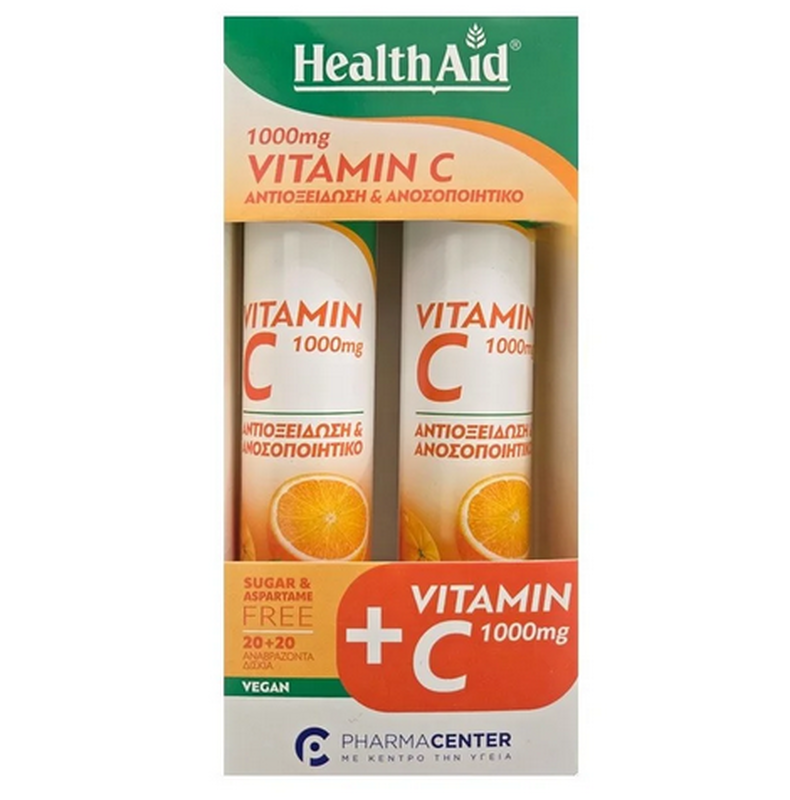 Health aid | promo pack vitamin c 1000mg &gamma;&epsilon;ύ&sigma;&eta; &pi;&omicron;&rho;&tau;&omicron;&kappa;ά&lambda;&iota; | 2x20eff.tabs, , medium-null