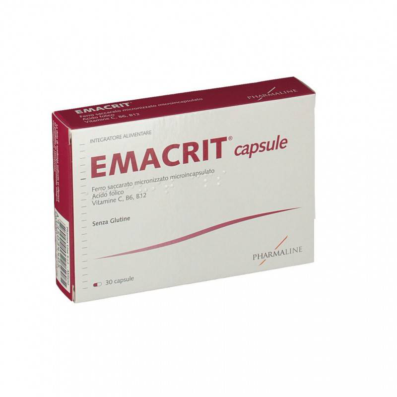 Emacrit, supplement with iron sucrose- folic acid- vitamins c, b6, b12 30capsules, , medium image number null