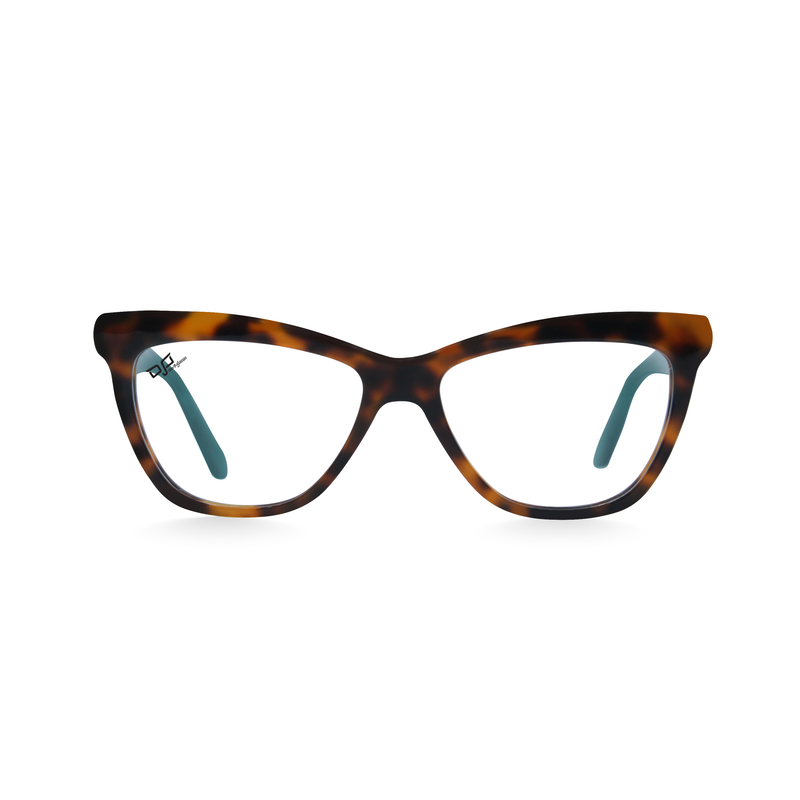 OJO personal style cat eye shell brown frame and clear green temples with demo lenses, , medium image number null