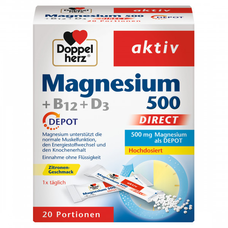 Doppelherz magnesium 500 + b12 + d3 20 sachets, , medium-null