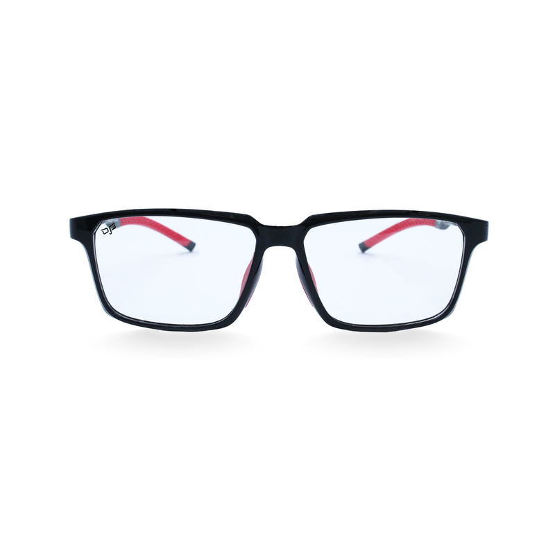 Product image: OJO personal style sport black frame and black red rubber temples with demo lenses, , medium-null