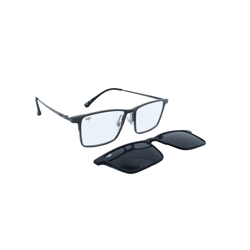 OJO personal style square ultem titanium gun frame and silver temples and d. L. With polar clip on, , medium image number null