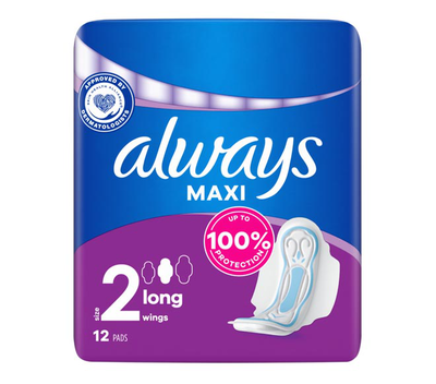 Always maxi long super plus w/ wings, servietes, 12, , medium