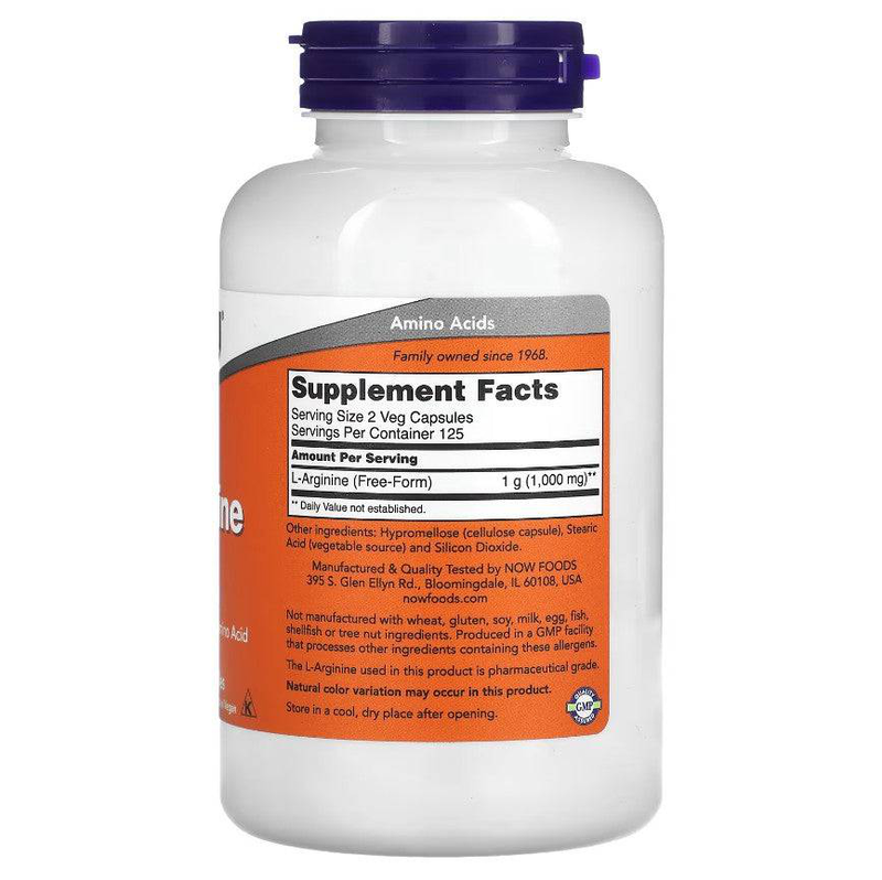 Product image: Now foods, l-arginine, 500 mg, 250 veg capsules, , medium-null