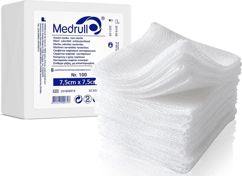Medrull gauze non sterile swabs 7.5cm*7.5cm, gauzes, 100, , medium image number null