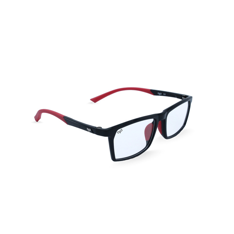 Product image: OJO personal style sport black frame and black red rubber temples with demo lenses, , medium-null