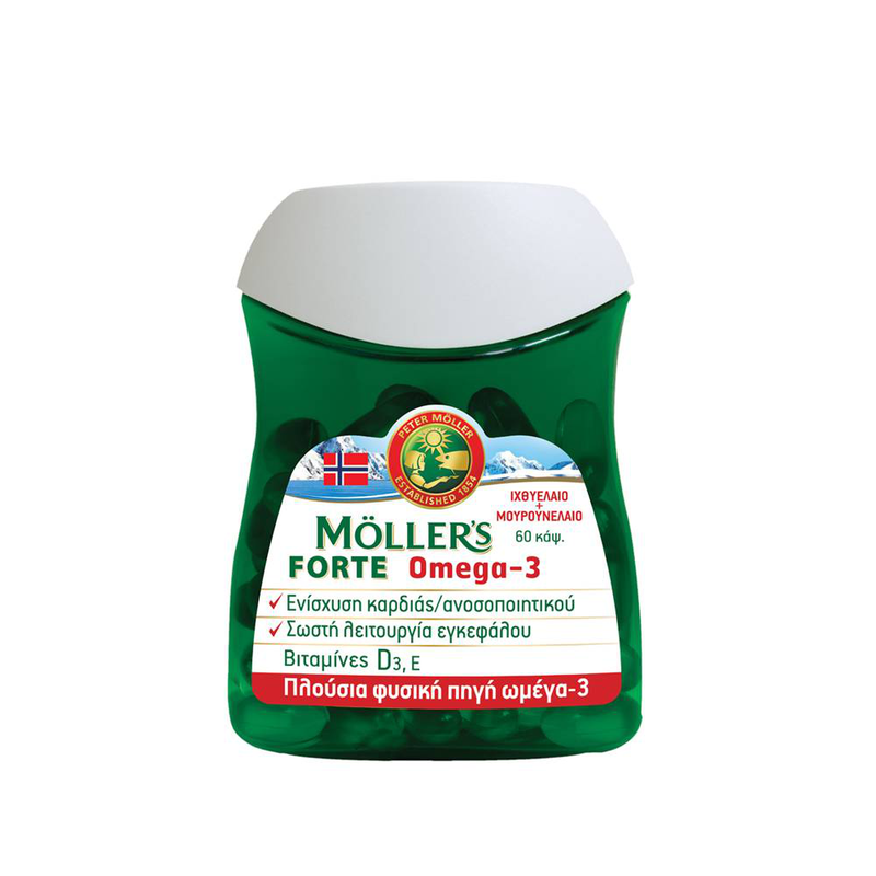 Moller's forte cod liver oil & fish oil x 60 gelules - natural source of omega 3 fatty acids & vitamin d, , medium-null