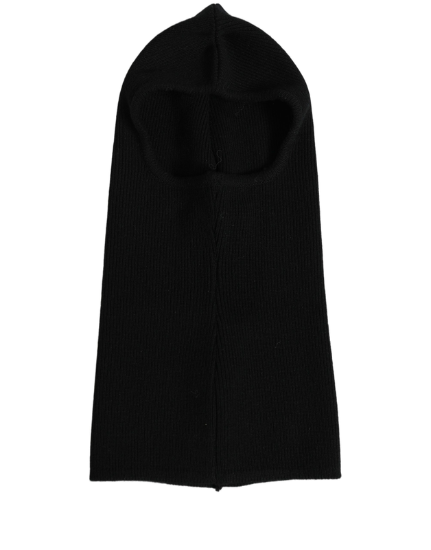Men black wool ribbed knit balaclava wrap one size hat-null