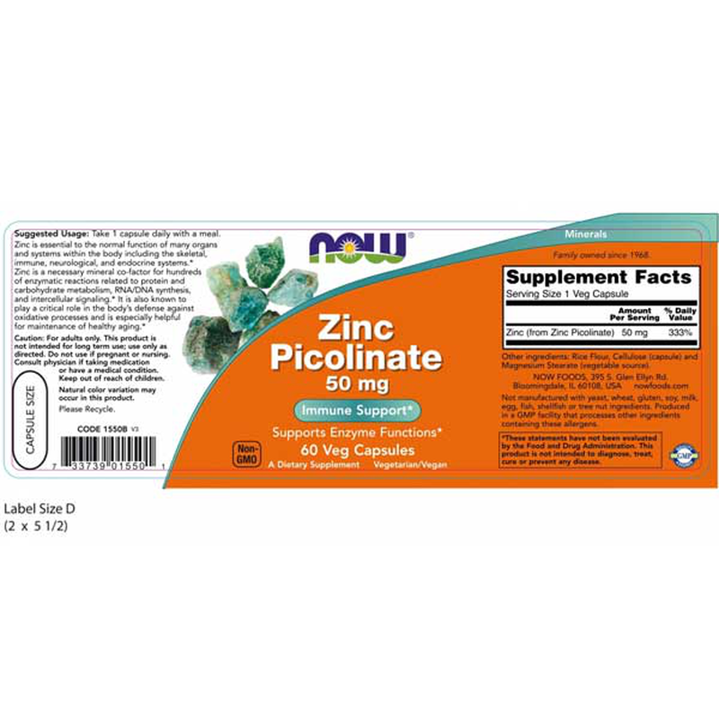 Now foods - zinc picolinate 50mg x 60 veg capsules, , medium-null