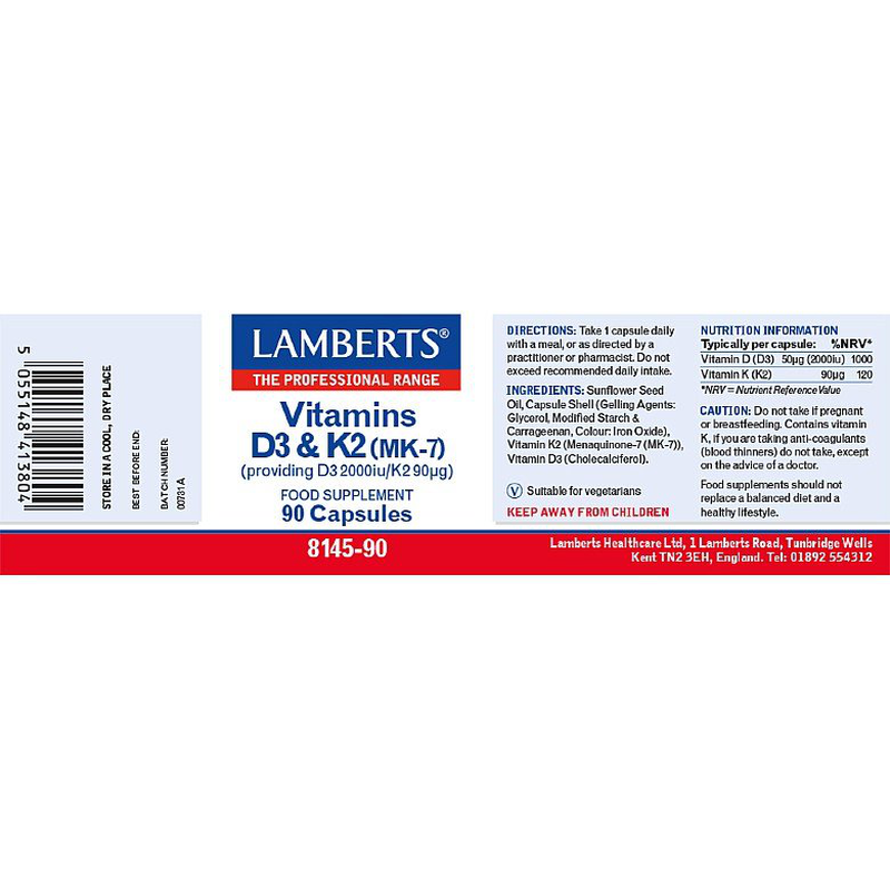 Product image: Lamberts vitamin d3 2000iu & k2 90mg x 90 capsules, , medium-null