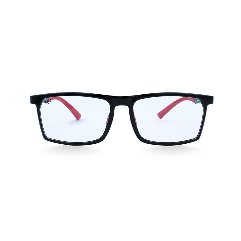 Product image: OJO personal style sport black frame and black red rubber temples with demo lenses, , medium-null