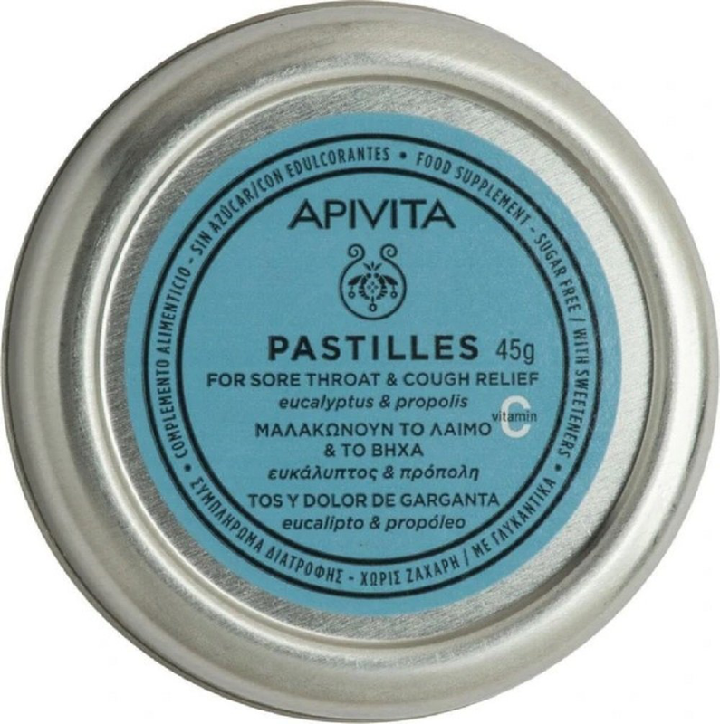 Apivita pastilles for sore throat propoline eucalyptus & propolis pastilles 45g, , medium-null