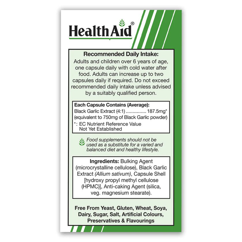 Health aid black garlic 750mg x 30 tablets - support for healthy heart & immune system, , medium image number null