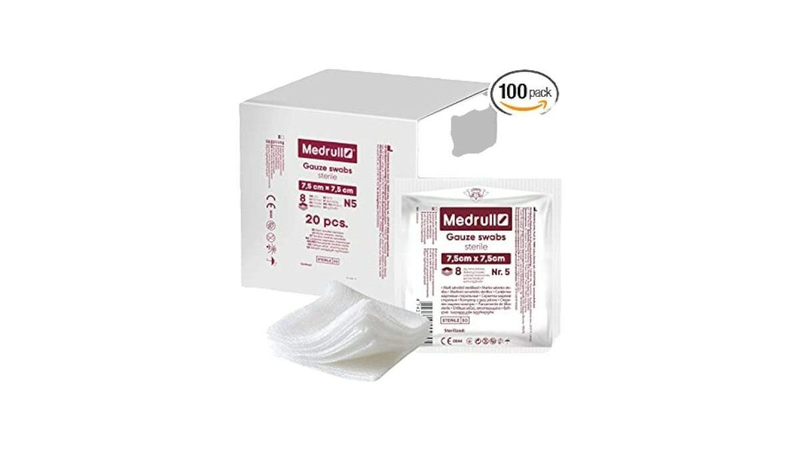 Medrull sterile gauze, swabs, 5 x 7.5cmx7.5cm / 8 ply 1 packet, , medium-null