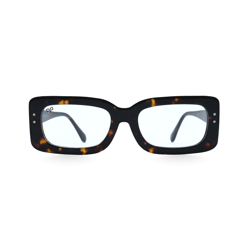 OJO personal style square handmade shell brown frame and temples and demo lenses with p. Clip on, , medium image number null