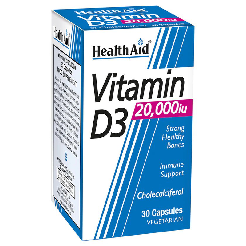 Health aid vitamin d3 20,000iu x 30 veg capsules - for strong & healthy bones, , medium image number null
