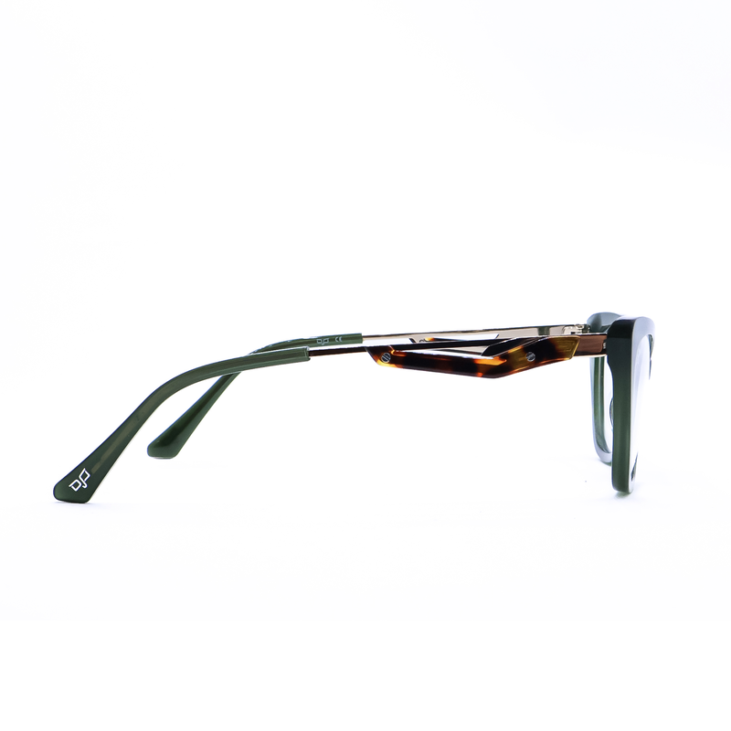 OJO personal style handmade cat eye green frame and metal temples with demo lenses, , medium-null