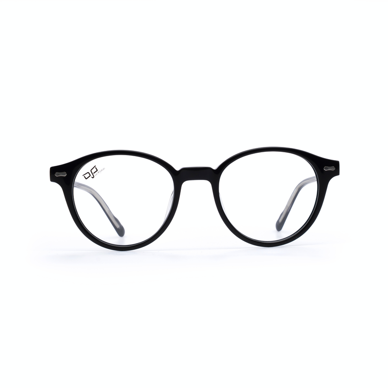 OJO personal style round handmade snine black frame and temples and demo lenses with p. Clip on, , medium-null