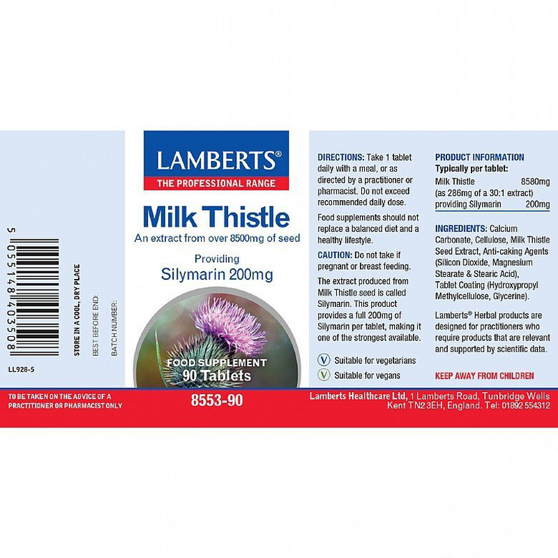 Lamberts milk thistle 8500mg (providing silymarin 200mg) x 90 tablets, , medium-null