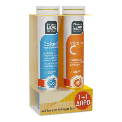 Pharmalead calcium with vitamin c & d3 lime flavor effervescent 20 tablets + pharmalead vitamin c 1000mg orange flavor effervescent 20 tablets