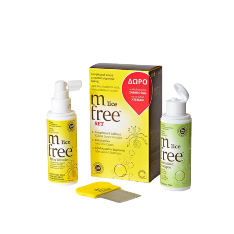 M free anti-lice comb, shampoo & lotion mfree lice free set 3pcs, , medium-null