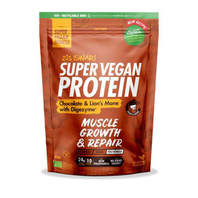 Iswari, bio super vegan protein, chocolate & lions mane with digenzyme, gluten free, 400g, , medium