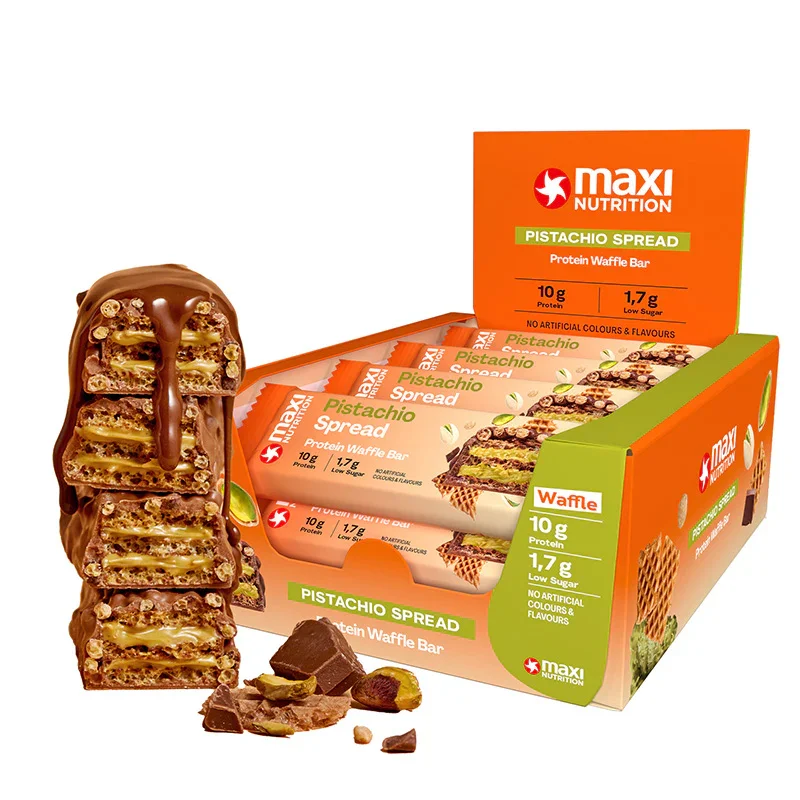 Maxi nutrition crispy waffle protein bars 39gr pistachio, , medium-null