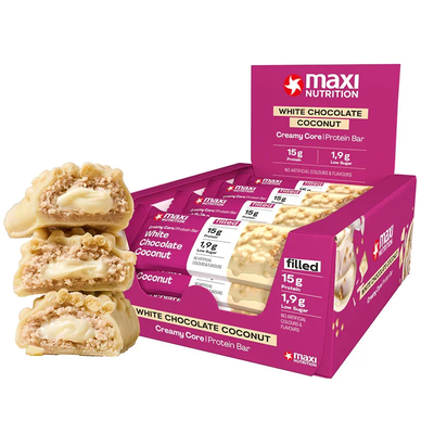 Maxi nutrition creamy core protein bar 45 gr white chocolate coconut, , medium