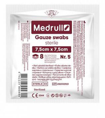 Medrull gauze sterille swabs, ., 8ply x 7.5x7.5cm, , medium