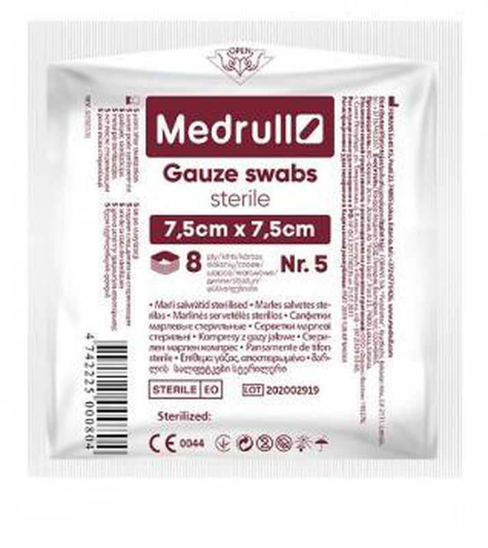 Product image: Medrull gauze sterille swabs, ., 8ply x 7.5x7.5cm, , medium-null