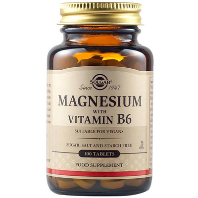 Solgar magnesium with b6 x 100 tablets - supports bones, muscles & nerve system, , medium