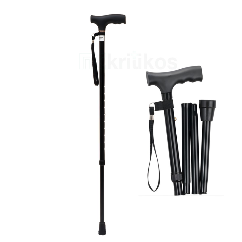 Folding aluminium walking stick, black, , medium-null
