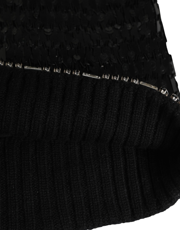 Black wool crystal embellished balaclava hat-null