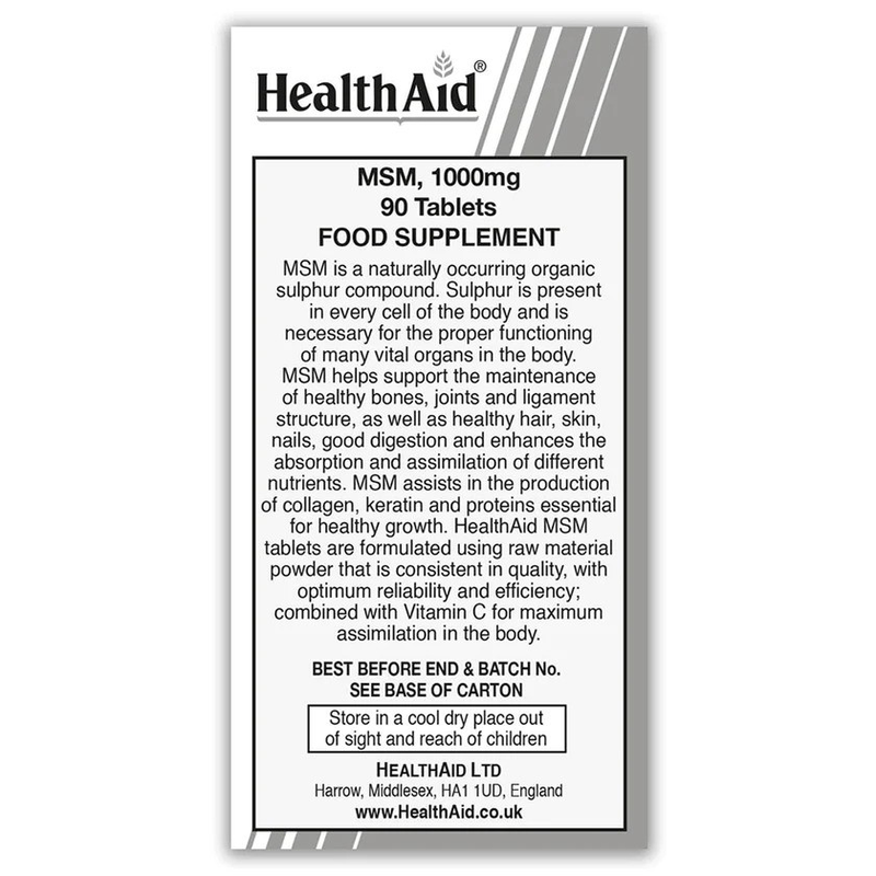 Product image: Health aid msm (methylsulphonylmethane) 1000mg x 90 tablets - for healthy joints, nails, skin & hair, , medium-null