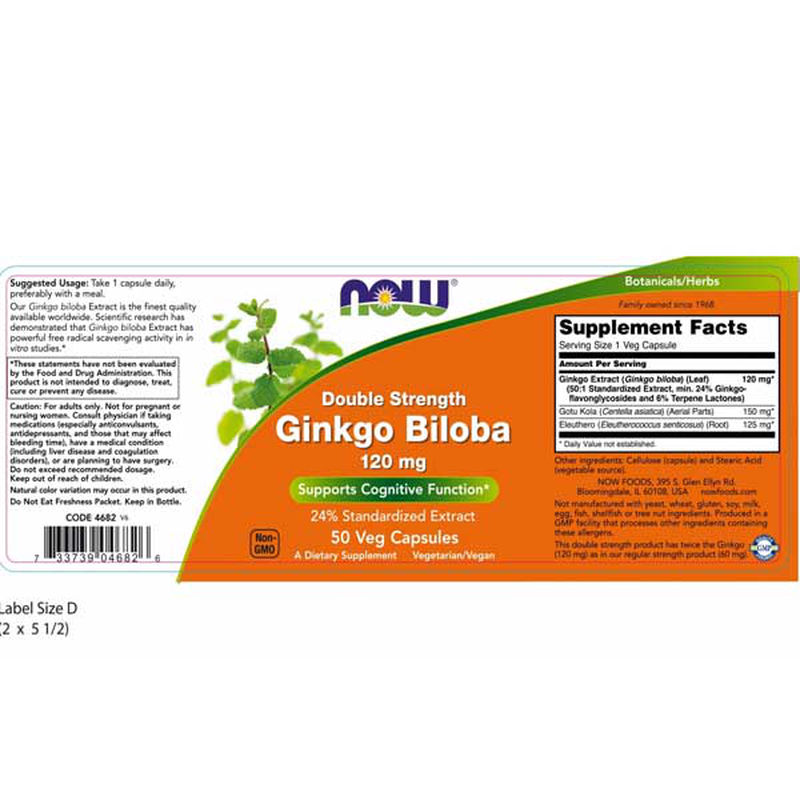Now double strength ginkgo biloba 120mg 50 veg capsules, , medium-null