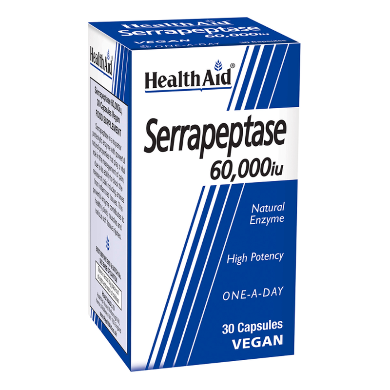 Health aid serrapeptase 60,000iu x 30 veg capsules - natural enzyme with anti-inflammatory properties, , medium-null